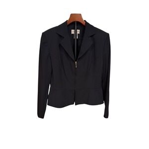 Vtg 90s Gantos Black Zip Front Blazer Jacket Women Peplum Career office goth 8